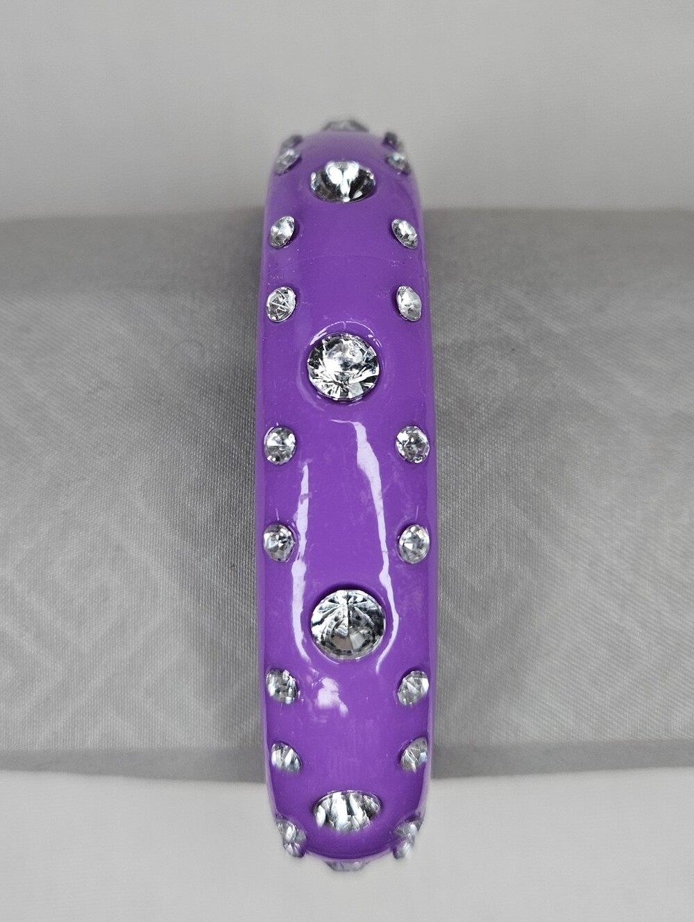 VTG Deadstock Y2K Purple Rhinestone Bangle Bracelet Chunky Acrylic Stack 8"